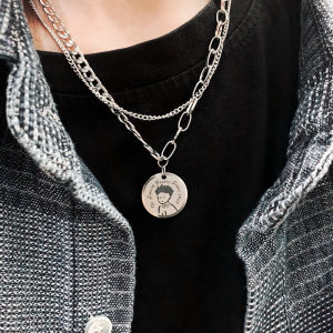 Nicedays🍒Kalung Rantai Double Layer Dengan Liontin Bahan Titanium Steel Gaya Hip Hop