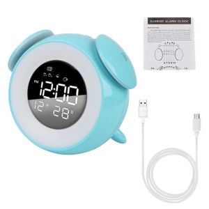 Bàn LED Đèn cạnh giường ngủ Mặt Trời Mọc hoàng hôn thức dậy ánh sáng bàn lịch đồng hồ báo thức kỹ thuật số Đồng hồ sạc điện thoại thức dậy ánh sáng