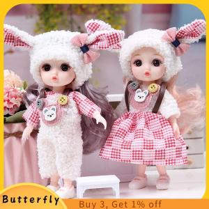 Butterfly 16ซม.Mini movable Joint Dolls ตุ๊กตาของเล่น DIY พร้อมเสื้อผ้าสำหรับของเล่นเด็กผู้หญิง