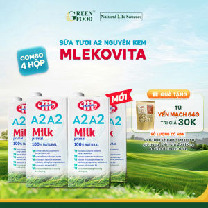 Combo 4 Hộp Sữa Tươi Mlekovita A2A2 Nguyên Kem Cao Cấp - Hộp 1L nhập khẩu Ba Lan Độ Béo Cao 3.8 Dễ Tiêu Hóa Giàu Đạm và Canxi