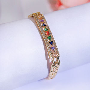 SEQUITO Goddess Delicate Wrist Accessories Pave Setting Colorful Triangle Cut AAAAA CZ Zirconia Gold Plated Banquet Party Bracelet Charm B345