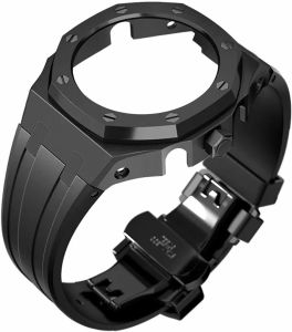 BMT GA2100 Case Band Mod Kit Stainless Steel Case Bezel Crown Silicone Strap Replacement Accessories Compatible with Mens Watches GA-2100/GA-2110/GA-B2100