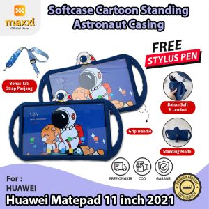 Huawei MatePad 11 inch 2021 Softcase Anak Kartun Astronot Casing Stand Standing Mode Grip Handle Skin Kesing Sarung