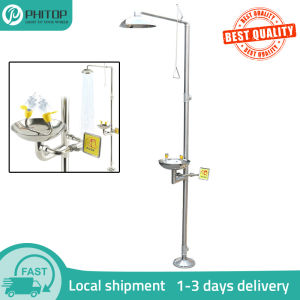 【Best High Quality】 304 Stainless Steel Composite Emergency Shower Eyewash Factory Inspection Vertical Double E