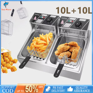 Electric deep fryers 2 fryers10+10 liter commercial deep fryers deep fryers Electric fryer commercial fryer double-cylinder thickened electric fryer fried chicken French fries dough sticks fryer 20L large capacity two filters