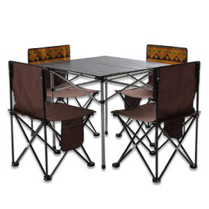 Outdoor Folding Table and Chair 5-Piece Set: Aluminum Alloy Real Quality Camping Picnic Dining Table & Chair Set with Storage Bag