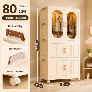 DINEEASY Foldable Wardrobe Cabinet with Wheels Clothes Storage Organizer Portable Closet for Bedroom Home Organization