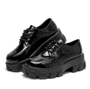TSR | Sepatu Docmart Wanita Tebal Hitam Gloosy Boots Oxford Fashion Terbaru Termurah
