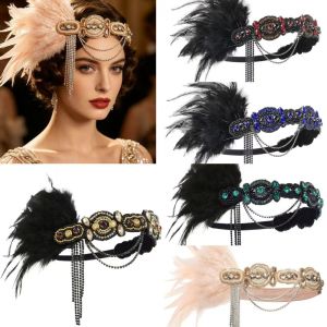 YVKEAY Vintage Gatsby Style Feather Headband Crystal Fascinator Masquerade Hair Band Temperament Rhinestone Flapper Headband Stage Performance