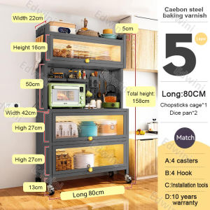 🔥Fast Shipping🔥6/5Layers Kitchen Cabinet Storage Organizer Rack Shelf With Pull-Out Doors & Wheels