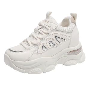 Shoe-Mosaic (มาใหม่ล่าสุด) รองเท้าผ้าใบแฟชั่น รองเท้าผ้าใบผู้ญิน เสริมส้ม7ชม..ใส่สบาย มี2สี（ขาว ครีม) พร้อมส่ง A022