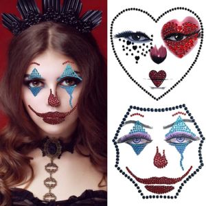 HOTOMI 3D เรซิน แผ่นสติกเกอร์เพชรติดหน้า เงางาม หลากสีสัน รอยสักปลอมฮาโลวีน ไม่ซ้ำใคร แต่งหน้าตัวตลก แผ่นสติ๊กเกอร์หน้าเครื่องประดับ งานปาร์ตี้แต่งกาย