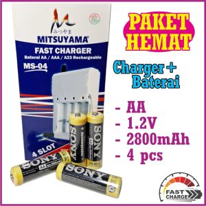 Baterai AA & Charger / Mic Wireles / Jam Dinding SON Ni-MH AA 1.2V 2800 Mah 4 Baterai + CHARGER