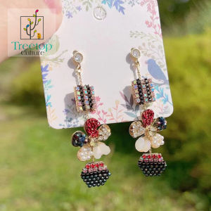 [Treetop Culture] Korean Handcrafted earring stud multi colour stones 14k gold plated finish 925 silver needle