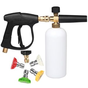 1/4" Car Wash Water Gun Snow Foam Gun Portable Gun Power Snow Wash Foam Spray Blaster + 1l Bottle + 5 Nozzles