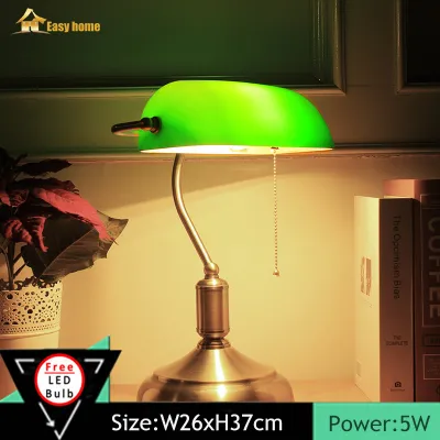 EASYHOME Traditional Antique Brass + Green Bankers Table Office Desk Lamp Lounge Light