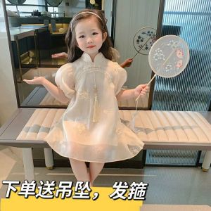 Girls cheongsam dress summer 2024 new fashion childrens Chinoiserie baby hanbok