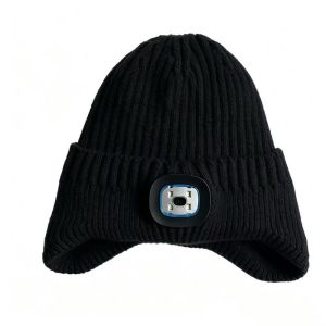 ANANAA Rechargeable LED Light Beanie White LED Light Three Brightness Levels Illuminated Knitted Hat Warm and Elastic Lighted Beanie Hat Night Running