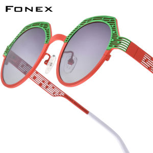 Fonex Kính râm titan nữ mới trong thiết kế thương hiệu Tròn Kiểu retro cổ điển Kính mát phân cực nam cao cấp Nhật Bản màu 85815