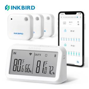 INKBIRD 3 Pcs IBS-TH2 Bluetooth Temperature and Humidity Sensors with 1Pcs IBS-M2 Wi-Fi Indoor Monitor 4-in-1 Remote App Monitor Set with Alarm Notifications for Refrigerator Brewing Reptile Terrarium Greenhouse Grow Tent
