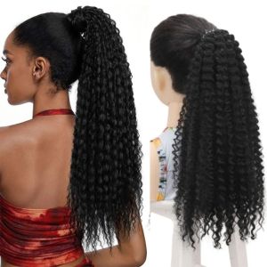 JON09 19 Inch Long Afro Kinky Ponytail Synthetic Hairpiece Curly Ponytail Extensions Heat Resistant Natural Fake Pony Tail for African Women