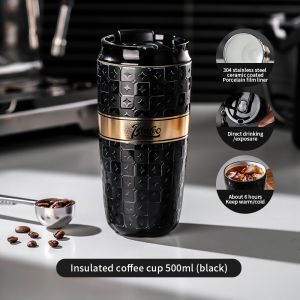 BINCOO Thermal Coffee Mug Ceramic Inner Vacuum Flask Insulated Dual Coffee Cup Mini Portable 280ML/500ML