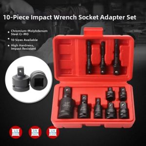 JPTD 10Pcs/Set 12 Point Socket Sleeve Extra Long Universal Drive Ratchet Wrench Reducer Set 1/4inch 3/8inch 1/2inch Impact Socket Adapter Set Car Repair