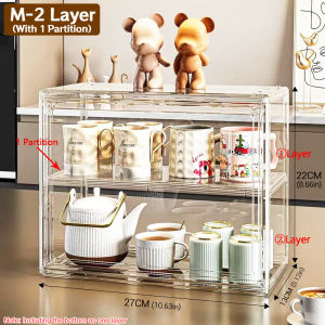 Acrylic Display Case Magnetic 3 Layer Organizer Box Stackable Dustproof Store Dessert Cake Food Pastry Bread Water Cup Show Rack Clear Storage Box