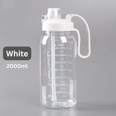 [SG Stock] 2L Large Capacity Transparent Water Bottle 2000ML Fitness Gym Mega Bottle With Straw Outdoor Sport