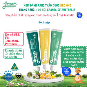 Kem đánh răng thảo dược hữu cơ Grants - Bộ 3 tuýp - Trắng răng + Keo ong Grants + Lô Hội Grants