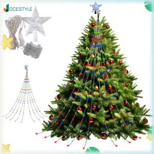 JOCESTYLE Waterfall Christmas Tree Light with Topper Star LED Lights Star String Lights for Indoor Yard Patio Home Holiday Party Decor