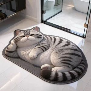 YING39292 40×60CM 50×80CM 60×90CM Lifelike Cat Floor Mat Non-slip Diatomaceous Earth Bathroom Carpet Creativity Water-absorbing Bedroom Door Rug Home Decor