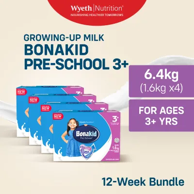 BONAKID PRE-SCHOOL 3+ Growing-Up Milk Powder for Children 3+ Years Old 6.4kg (1.6kg x4)
