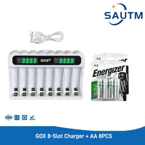 Energizer Power Plus 1.2V AA / AAA NIMH Rechargeable Battery + GOX 8-slot Battery Charger Suitable Short Circuit Protection LED Display USB Charger