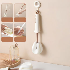 2-in-1 Sponge Brush Long Handle Cup Cleaner Easy Squeeze Function for Glasses and Bottles