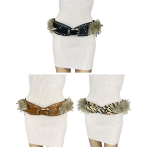 Studded Waistband for Women Elegant Furred Plush Luxurious Belt Maillard Color Retro Girdle Belt Stylish Punk Studs