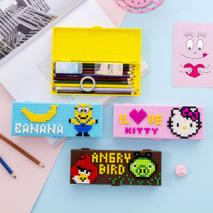 Funny DIY Building Blocks Cartoon Pencil Case Creative Puzzle Pencil Box Children Day Gift Goodie Bag Toys