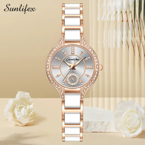 Sunlifex Jam Tangan Wanita Korea Kuarsa Tali Keramik Bisnis Santai Berlian Jam Tangan Cewek 8010
