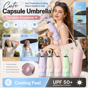 Capsule Umbrella Rain Sun Umbrella Portable 5 Fold UV Protection Black Coating Women Compact Folding Travel Umbrella Small Mini Umbrella