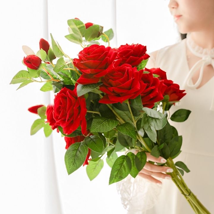 Hoa hồng giả Hàn Quốc, 5 bông dài 1m1- Hồng lộc, Hồng xoăn, Hồng kim ...