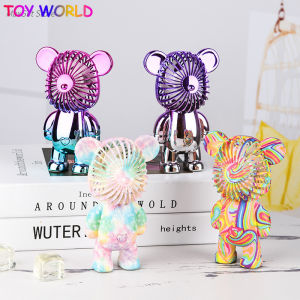 mini fan Portable USB Desktop Fan Handheld Bear Small Fan Rechargeable n Bearbricklys Fan Colorful Violent Bear building block bear Strong Wind Cool Student Dormitory Decoration Ins Cartoon Fan Summer On Stock