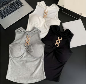 ChoiFoo เสื้อบังทรงใหม่ฤดูร้อนพร้อมที่รองหน้าอกคอเสื้อกั๊กเเขวน Cewek Seksi ฤดูร้อนเข้ารูปพอดีเสื้อกล้ามสั้นเสื้อแขนกุดสั้นเสื้อสายเดี่ยวเป็นมิตรกับผิวสไตล์เกาหลี