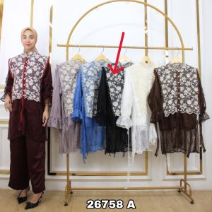 Yesaya Setelan Celana Wanita Kekinian Tille Bordir Combi Satin Velvet Premium 26342 / 26758