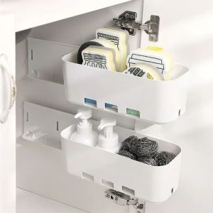 CANICECA Wall-mounted Hanging Storage Basket Multifunctional Cabinet Storage Cabinet Organizer Seasoning Storage Kitchen Storage Rack Kitchen Bathroom