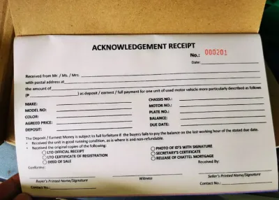 Acknowledgement Receipt for Motor Vehicle / Motor Acknowledgement Receipt