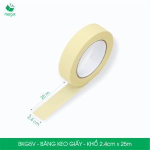BKG5V - Block 12 cuộn băng keo giấy khổ 2.4cm x 25m - Băng dính giấy viết được chặn màu sơn