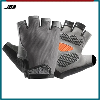 JBA Gym Gloves For Workout Half Finger A Pair With Thick Silicone Palm Pads Anti Slip Durable Breathable Elastic Adjustable Dumbbell Pull Up Cycling Gloves