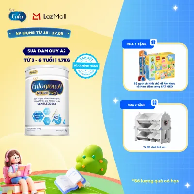 [CHỈ TỪ 15-17/09 MUA LÀ CÓ QUÀ] Sữa bột Enfagrow A2 Neuropro 4 1.7kg giúp dễ tiêu hóa hấp thu dành cho trẻ 3-6 tuổi