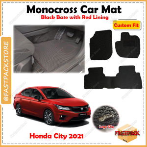 TRAPMAT For Honda City 2021 MONOCROSS Car Mat Customize Car Floor Mat Kereta Pelapik Kaki Waterproof Anti Slip DIY Black Base with Red Lining FREE Car Brand Logo Full Set Karpet