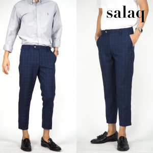 NEW กางเกงแฟชั่นลายตาราง รุ่นขาเต่อ ทรงกระบอกเล็ก เนื้อผ้าเบาทิ้งตัวมีน้ำหนัก ทั้ง4สี